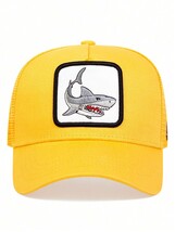 メンズ アクセサリー 帽子 男性用サメ刺繍野球帽トラッカーハット、調節可能なサンハット、春/夏にはアウトドア活動やビーチパーティー_画像3