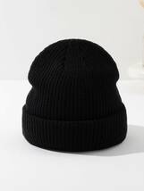 メンズ アクセサリー 帽子 ユニセックス用 黒色のニット帽、日常着用と暖かさに最適、大きめのサイズ_画像3