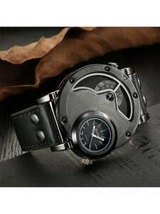 腕時計 メンズ デジタル メンズファッションレザーベルト腕時計 防水 2つのダイアル クォーツムーブメント