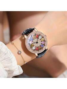 腕時計 レディース デジタル 女性用高級クォーツ腕時計 性別:女性 防水 黒色レザーストラップに星空模様を施した腕時計 1本