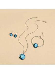 レディース ジュエリー セット 星空デザインの宝石付きバン・ゴッホシリーズ、亜鉛合金製のイヤリング、ネックレス、ブレスレットがセッ