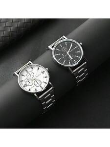 腕時計 ペアウォッチ 2個セット高級ステンレススチールクオーツ腕時計 夫婦 デート用 男女兼用 ビジネス/カジュアル/ホリデーギフ