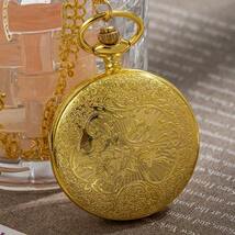 腕時計 懐中時計 ロマンチックな英国ゴールド色のアンティークポケットウォッチ、レトロなクラシックな柄とローマ数字付き_画像2