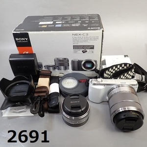 FK-2691◆SONY　NEX-C3/E2.8/16 E3.5-5.6/18-55 oss レンズ＋フード付属　美品　簡易動作OK　20240403