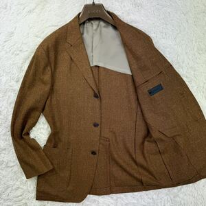 未使用級! ロロピアーナ × ダーバン【定価約6万】LoroPiana DURBAN テーラードジャケット L位 ブラウン 茶色 ウール リネン 春夏 高級感◎