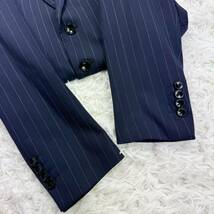 極美品/希少L◎パーフェクトスーツファクトリー perfect suit FActory セットアップ 紺色 ネイビー ストライプ A6 ウール 高級感◎ 通年_画像8