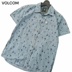 VOLCOM ボルコム 春夏 ロゴ刺繍★ パームツリー 総柄 半袖 シャンブレー シャツ Sz.M　メンズ スケボー　A4T03153_3#A