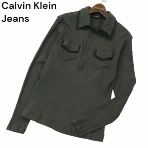 Calvin Klein Jeans カルバンクライン ジーンズ 通年 レイヤード風★ 長袖 リブ ワーク ポロシャツ Sz.L　メンズ　A4T03355_3#C