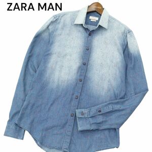 ZARA MAN ザラ マン 春夏 SLIM FIT USED＆ペイント加工★ 長袖 デニム シャツ Sz.S　メンズ　A4T03410_4#A