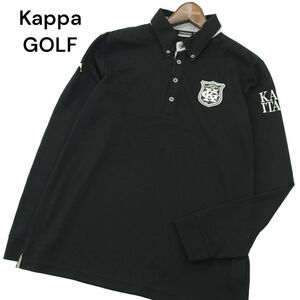 Kappa GOLF カッパ ゴルフ 通年 ロゴ刺繍★ ITALIA 長袖 ボタンダウン 鹿の子 ポロシャツ Sz.L　メンズ 黒　A4T03399_4#F