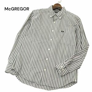 McGREGOR マクレガー 通年 Smart Fit ロゴ刺繍★ 長袖 ストライプ ボタンダウン シャツ Sz.L　メンズ グレー　A4T03361_4#C