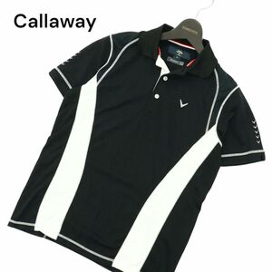 Callaway キャロウェイ 春夏 ロゴ★ ストレッチ 切替 半袖 ポロシャツ Sz.M　メンズ 黒 ゴルフ　A4T03460_4#A