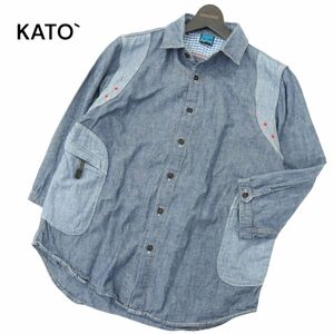 Le Passe-temps Bleu by KATO`pa камень голубой Kato весна лето переключатель * автомобиль n пятно - Denim 7 минут рукав рубашка Sz.M мужской велосипед A4T03503_4#A