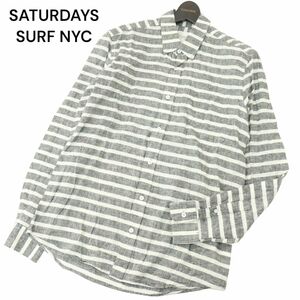 SATURDAYS SURF NYC サタデーズ サーフ ニューヨーク 春夏 麻 リネン&コットン★ ボーダー 長袖 シャツ Sz.M　メンズ　A4T03500_4#A