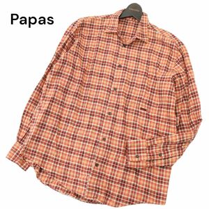 Papas パパス 通年 ゆったり♪ 長袖 チェック シャツ Sz.M　メンズ 日本製　A4T03509_4#C