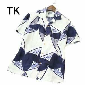 TK Takeo Kikuchi spring summer [ floral print switch peace pattern total pattern ] short sleeves shirt Sz.3 men's white A4T03547_4#A