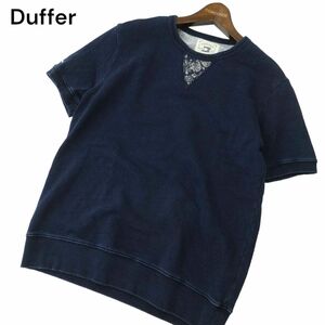 Duffer ダファー 通年 ロゴ刺繍★ ペイズリー使い スウェット インディゴ 半袖 カットソー Tシャツ トレーナー Sz.M　メンズ　A4T03624_4#D