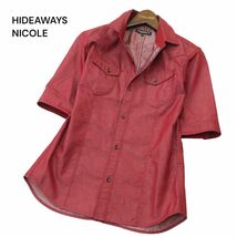 HIDEAWAYS NICOLE ハイダウェイ ニコル 春夏 襟ワイヤー★ 半袖 カラー デニム ウエスタン シャツ Sz.46　メンズ 赤　A4T03540_4#A_画像1