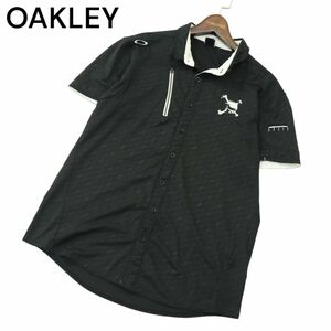 OAKLEY オークリー スカルコレクション 春夏 スカル刺繍★ 総柄 半袖 ストレッチ シャツ Sz.L　メンズ 黒 ゴルフ　A4T03796_4#A