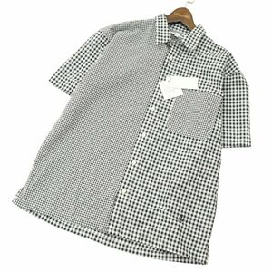 【新品 未使用】 UNIQLO × JWANDERSON ユニクロ JWアンダーソン 切替 半袖 シアサッカー チェック シャツ Sz.M　メンズ　A4T03783_4#A