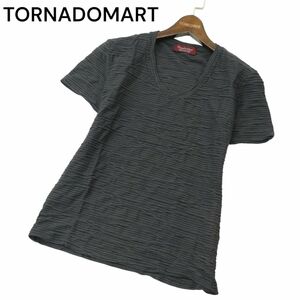 TORNADOMART トルネードマート イタリア製生地 タック ジャガード ボーダー 半袖 Vネック カットソー Tシャツ Sz.M メンズ　A4T03945_4#D