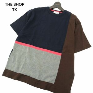 【新品 未使用】 THE SHOP TK タケオキクチ 切替デザイン オーバーサイズ コットン ニット カットソー Tシャツ Sz.L　メンズ　A4T03850_4#J
