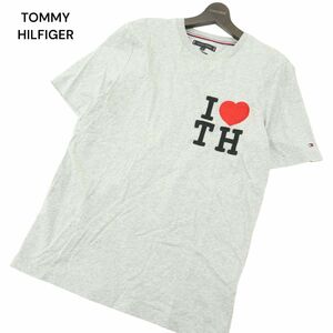 TOMMY HILFIGER トミーヒルフィガー 春夏 ロゴ刺繍★ 半袖 オーガニックコットン カットソー Tシャツ Sz.M　メンズ グレー　A4T03847_4#D