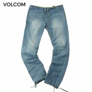 VOLCOM ボルコム 通年 ロゴ刺繍★ USED加工 裾絞り ストレッチ デニム パンツ ジーンズ Sz.M　メンズ スケボー　A4B01946_4#R