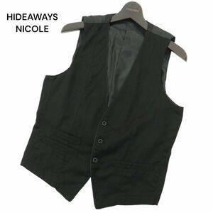 HIDEAWAYS NICOLE ハイダウェイ ニコル 通年 異素材切替★ レーヨン混 ベスト ジレ Sz.46　メンズ 黒　A4T04005_4#O