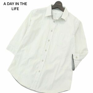 A DAY IN THE LIFE ユナイテッドアローズ 春夏 シアサッカー★ 7分袖 ストライプ シャツ Sz.L　メンズ 白 × グレー　A4T04001_4#A