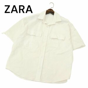 ZARA ザラ マン 春夏 現行タグ★ オーバーサイズ シアサッカー 半袖 ワーク シャツ Sz.M　メンズ 白　A4T04015_4#A