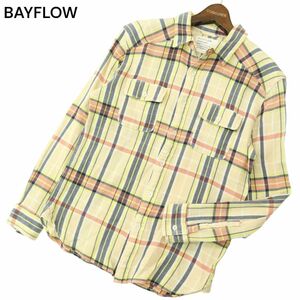 BAYFLOW ベイフロー 通年 ワッフル★ 長袖 ワーク チェック シャツ Sz.3　メンズ 黄色　A4T04051_4#C