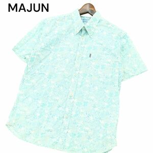 MAJUN マジュン 春夏 ロゴ★ 【花 フラワー 総柄】 半袖 ボタンダウン アロハ シャツ かりゆしウェア Sz.L　メンズ 日本製 　A4T04081_4#A