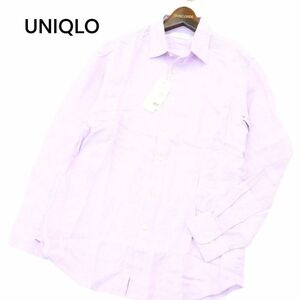 【新品 未使用】 UNIQLO ユニクロ 春夏 【麻 プレミアム リネン100％】 長袖 シャツ Sz.M　メンズ 紫色　A4T04075_4#A