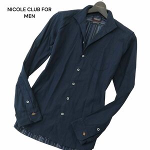 NICOLE CLUB FOR MEN ニコルクラブ フォーメン 襟ワイヤー★ 裏ストライプ柄 イタリアンカラー 長袖 シャツSz.46　メンズ 紺　A4T04172_4#C