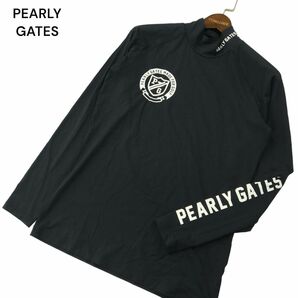 PEARLY GATES パーリーゲイツ 春夏 COOL★ ロゴ 長袖 モックネック インナー カットソー シャツ Sz.4 メンズ 黒 ゴルフ A4T04274_4#Dの画像1