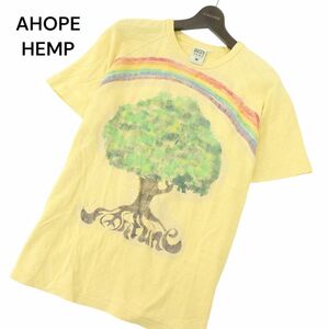 A HOPE HEMP アホープヘンプ 【ツリー 虹 レインボー】 プリント ヘンプ混 半袖 ラグラン カットソー Tシャツ Sz.L　メンズ　A4T04285_4#D