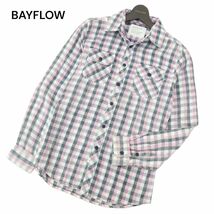 BAYFLOW ベイフロー 通年 ダブルガーゼ★ 長袖 ワーク チェック シャツ Sz.2　メンズ　A4T04279_4#C_画像1