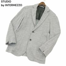 STUDIO by INTERMEZZO インターメッツォ レナウン 春夏 背抜き 麻 リネン混★ ニット アンコン ジャケット Sz.M　メンズ 灰　A4T04429_4#M_画像1