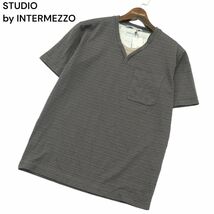 【新品 未使用】 STUDIO by INTERMEZZO インターメッツォ レナウン COOLPLUS ボーダー 半袖 カットソー Tシャツ Sz.M メンズ　A4T04419_4#D_画像1