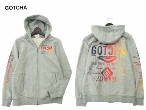 GOTCHA ガッチャ 通年 ロゴ刺繍★ バックプリント スウェット フルジップ フーディー パーカー Sz.M　メンズ グレー サーフ　A4T03145_3#I