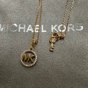 美品 MICHAEL KORS マイケルコース ペンダント ネックレス MKロゴ ラインストーン 925 ピンクゴールド ゴールドカラー 現状品 E238