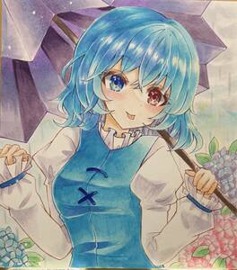 Art hand Auction Handgezeichnete Illustration Touhou Project Tatara kleiner Regenschirm kleines farbiges Papier Sunshoan [sortierte Artikel], Comics, Anime-Waren, handgezeichnete Illustration