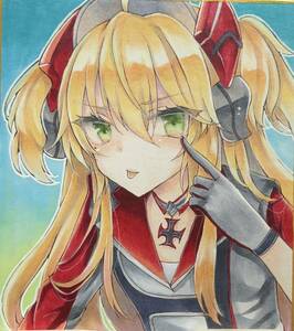 Art hand Auction 手描きイラスト アズールレーン アドミラル･ヒッパー 小色紙 寸松庵【整理品】, コミック, アニメグッズ, 手描きイラスト