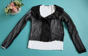 ■リツコシラハマ　黒シアー素材　お洒落なワイヤーショートジャケット