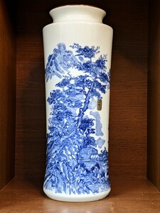 引き上げ品 陶器 西峰窯 花瓶 花器 染付 有田焼 水墨画 詳細不明