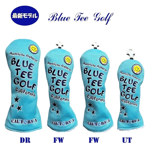 ■送料無料【4P:サックス】ブルーティーゴルフ【メッシュ スマイル】4本セット販売ヘッドカバー BLUE TEE GOLF DHC-007