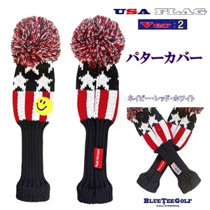 ☆オークション♪PT:NA-スマイルマーク付き ブルーティーゴルフ【ネイビー・レッド： USA FLAG Ver:2】パター用ニットカバー HC-USA2