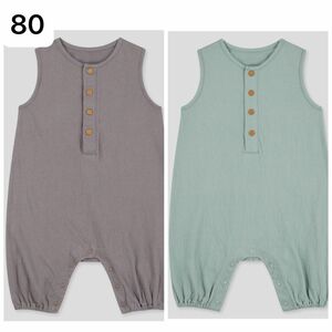 ユニクロ UNIQLO フロントボタンカバーオール ブラウン ミント オーバーオール セット まとめ売り ロンパース 80