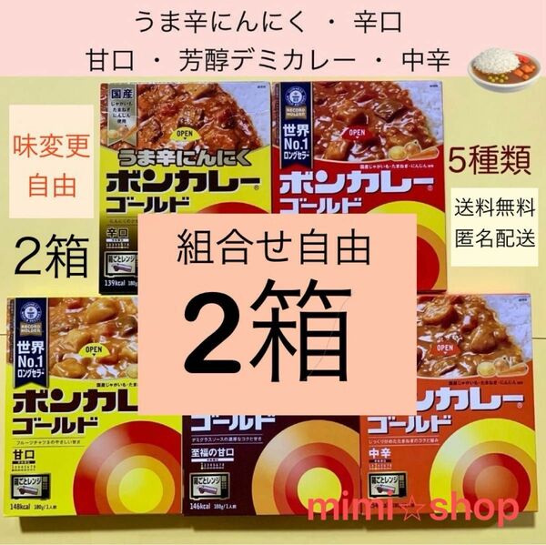 【2箱】《ボンカレーゴールド 5種類より2箱選択》レトルト カレー　※ご購入手続き後、取引メッセージに2箱指定の記載お願いします